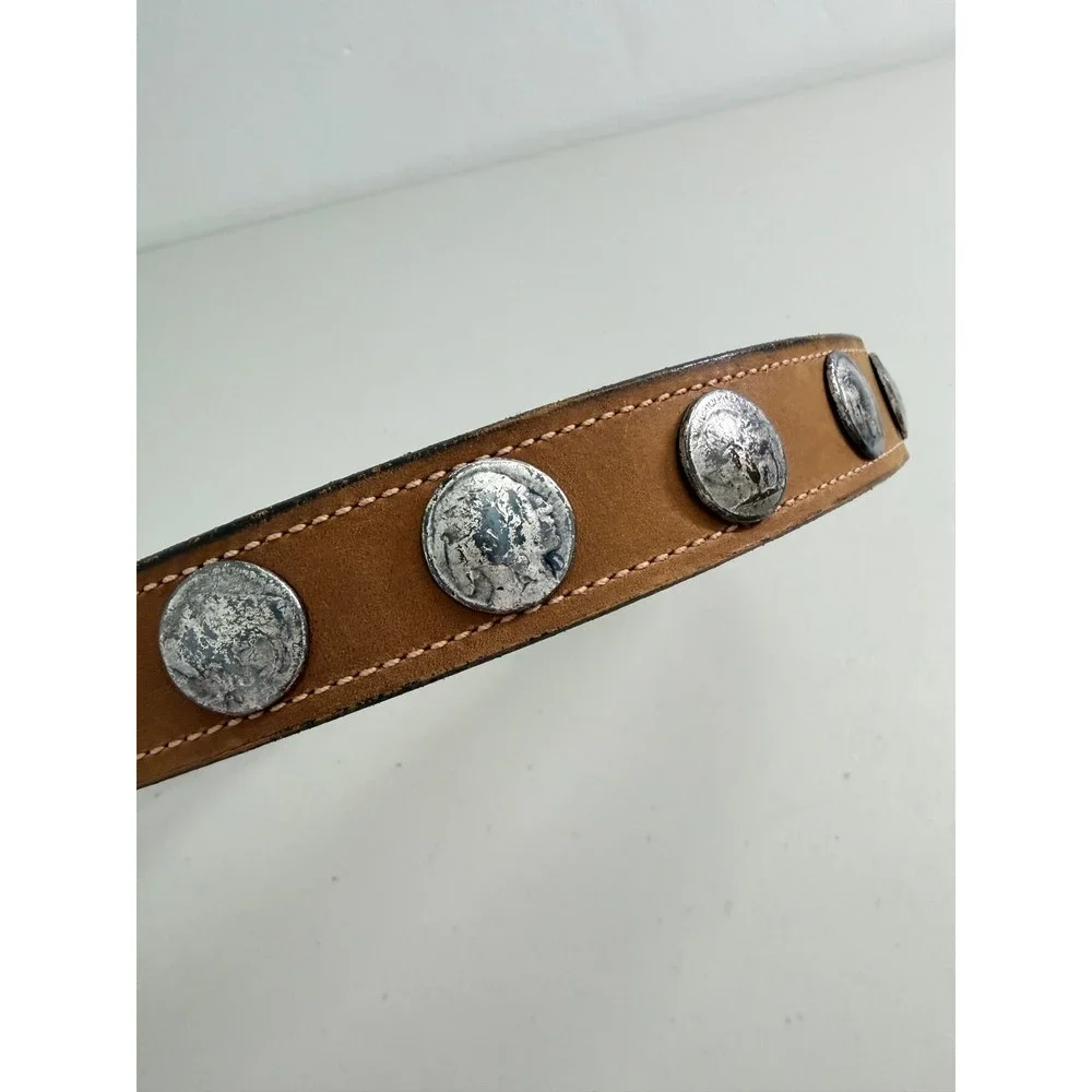 New Martin Dingman Mens 75 30 Buffalo Nickel Concho Western Leather Belt Tan USA